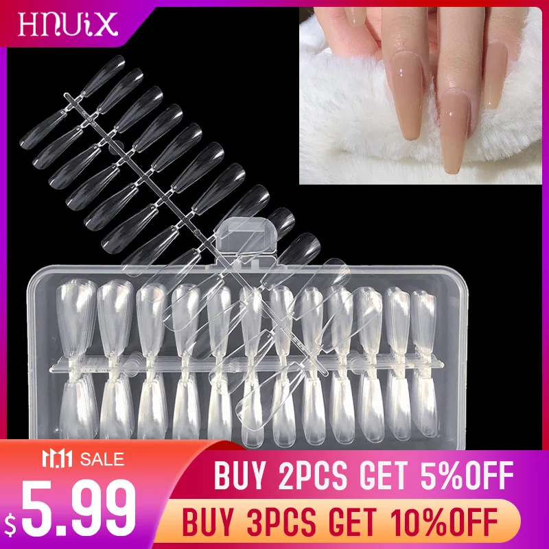 HNUIX 240pcs Long Coffin False Nails Ballerina Nail Tips Full Cover Acrylic Clear Nails Natural False Nails For Gel Nails tool
