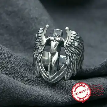 

S925 sterling silver men's ring jewelry handmade retro classic style broken angel shape 2018 new love to send gifts