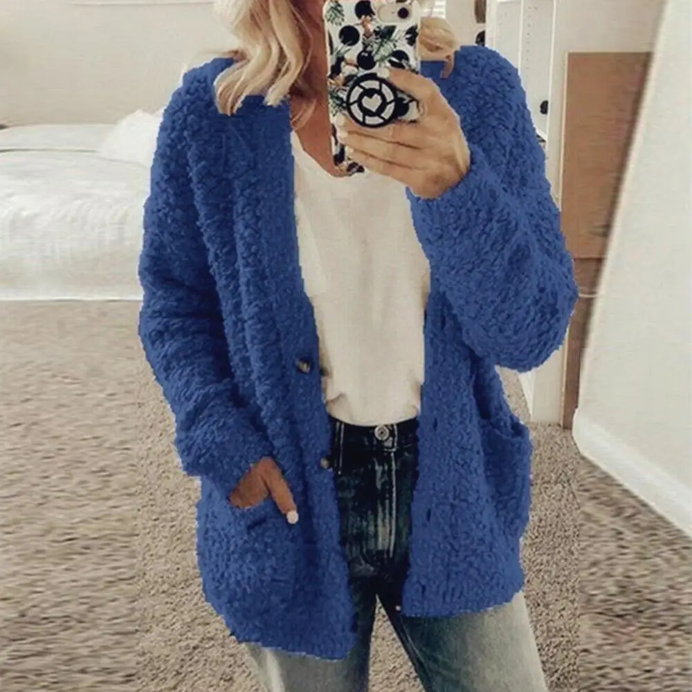 Women Autumn Winter Sweaters Tops Coat Fashion Women Casual Long Sleeve Button Solid Pocket Cardigan Tops Blouse Coat