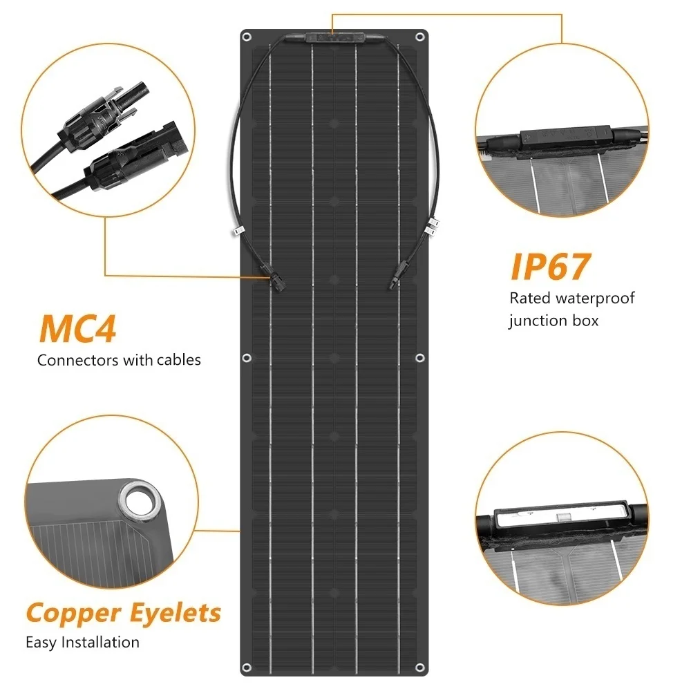 Panneau Solaire Flexible de 100 W, 12V, 100 W, 50W, Système observateur MonocBN, pour Camping, Bateau, Maison Solar Panel