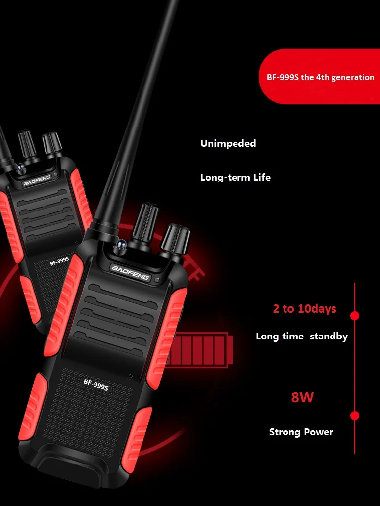 Иди и болтай Walkie Talkie Baofeng BF-999S 4/5G Высокая мощность 8 Вт 4800 мА/ч, два-передающая радиоустановка 50 км CB радио FM трансивер Walkie Talkie двухстороннее