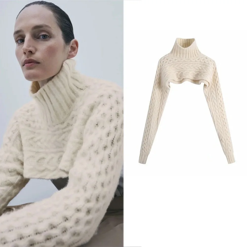 

Fashion Sweater Turtleneck Women's Retro Eleglant Sweater Autumn and Winter High collar Sweaters for Women Beige Clothes Vintage