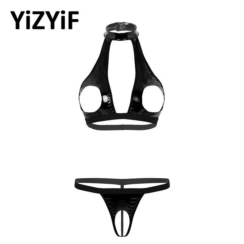 VrouwenSexyOpenCupBehaErotischeCortexLingerieSetWetLookFauxLeatherSexyKleding