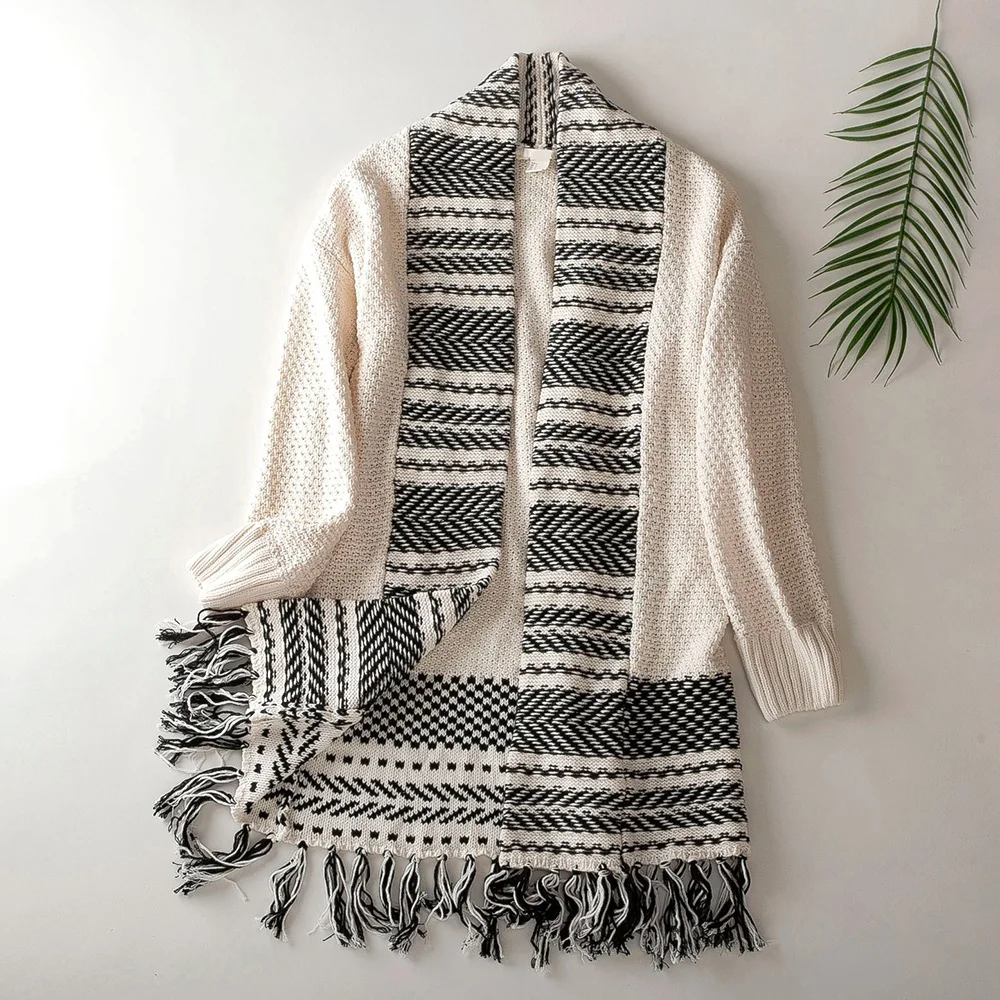 

Autumn Warm Knitted Sweater Cardigan Women Fashion No Button Long Tassel Women Sweaters Stylish White New Winter Clothes Women