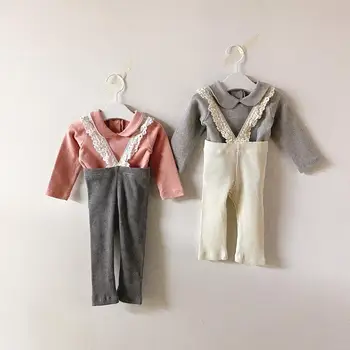 

Knitted Clothes Set Baby Girls Romper Overalls Baby Clothing Set For Toddler Girl Baby Romper + Suspender Pants Lace 2pcs Outfit