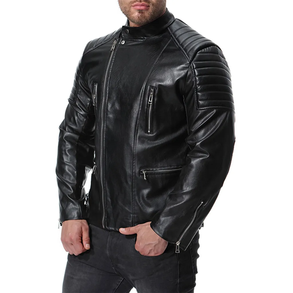 Мужская кожаная куртка, зимняя водонепроницаемая куртка из искусственного меха, Мужская Готическая кожаная мотоциклетная куртка, готическая Черная куртка на молнии