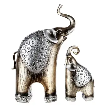 

2 Pcs Simulation Animal Elephant Family Mom and Son Shape Resin Ornament Gift Desktop Adornment Sculpture for Home Office Garden