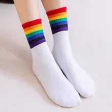 Унисекс носки хлопковые радужные полосатые мужские носки модные повседневные хипстерские Чулочные изделия дышащие впитывающие пот белые черные#6