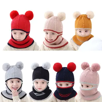 

Kids Winter Hats Ears Girls Boys Children Warm Cap Scarf Set Baby Bonnet Scarves Baby Bonniet Enfant Knitted Cute Hat