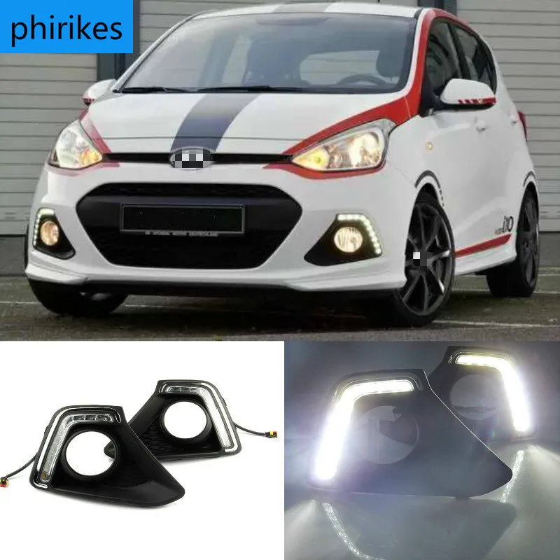 

2pcs Car LED Day Light DRL Daytime Running Light Driving Fog Lamp White For Hyundai I10 2013-2014 Xcent day light