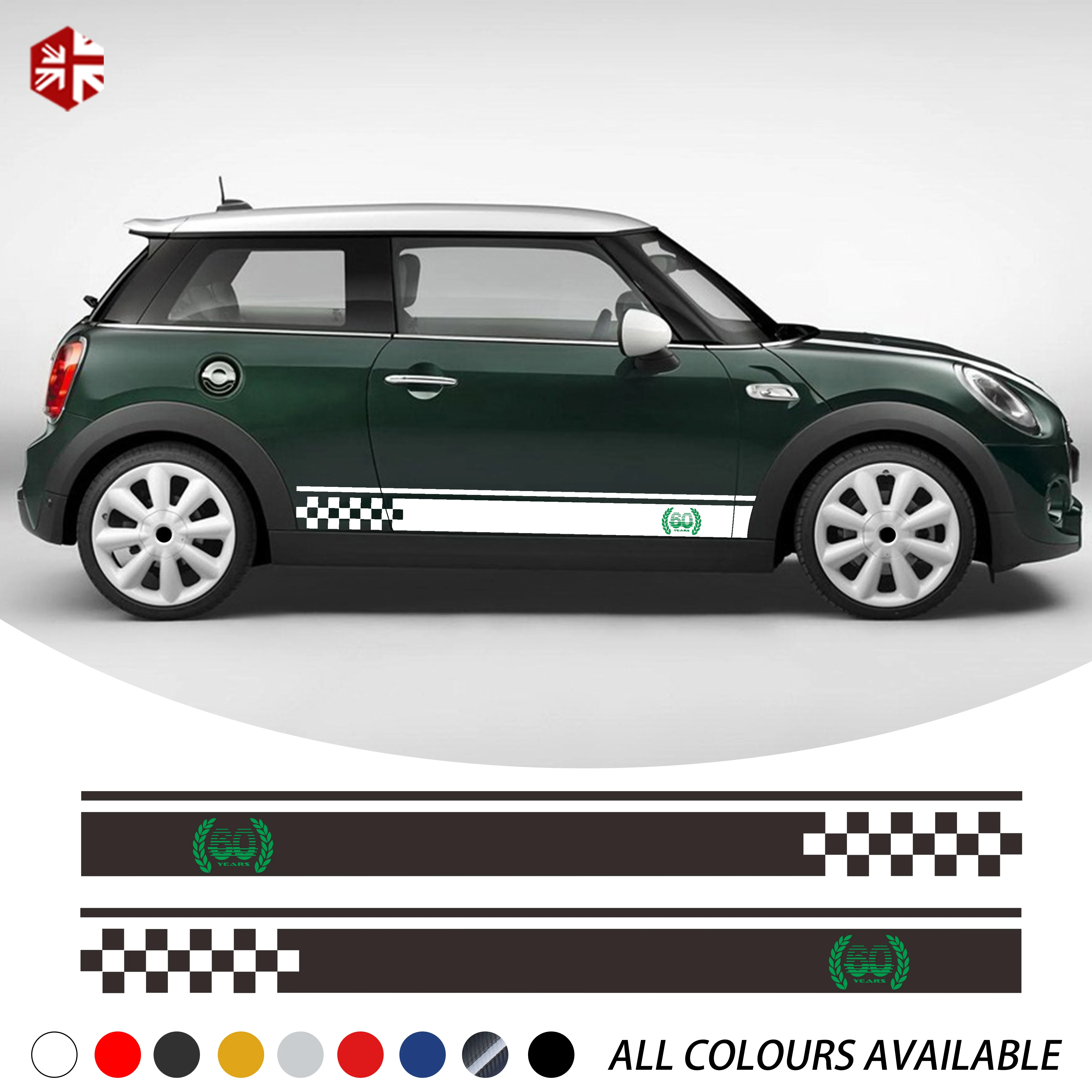 2 Pcs 60th Anniversary Decal Car Door Side Stripes Sticker For MINI Cooper S F56 2014-On One JCW Car Styling Accessories