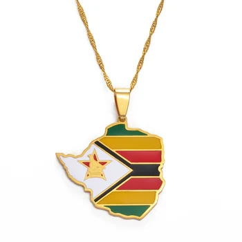 

Anniyo Map of Zimbabwe Flag Pendant Necklaces Gold Color for Women Girls Stainless Steel Zimbabweans Maps Chains #154321