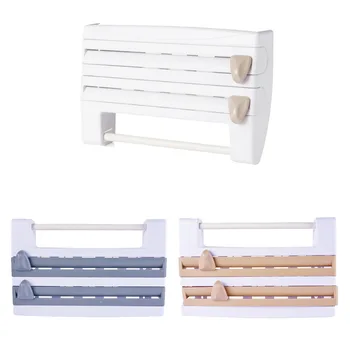 

Multifunctional Storage Rack Paper Rack Kitchen Film Fresh-keeping Box 4 In 1 Wall-mounted Storage Box With Cutter Foil Rack