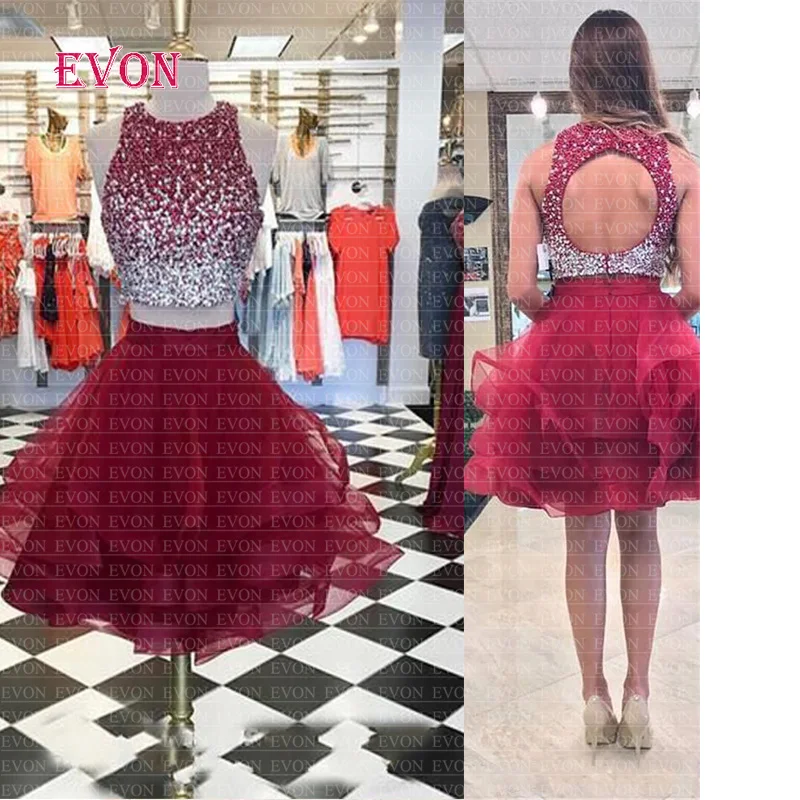 Vestidos de graduacion сексуальное и горячее платье из двух частей с короткими рукавами блестящие бусины тюлевые платья для выпускного вечера для вечерние