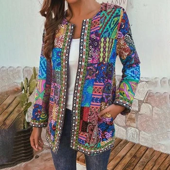 

Women Length Print Retro Coat Fashion Slim Long Sleeve Suit Open Stitch Women Coats And Jackets Spring Autumn Outwear