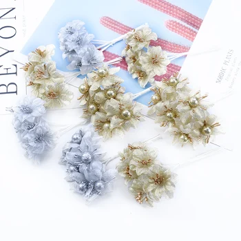 

6 Pieces silk bouquet fake flowers christmas home decoration accessories diy scrapbooking candy box wedding vases for decoration