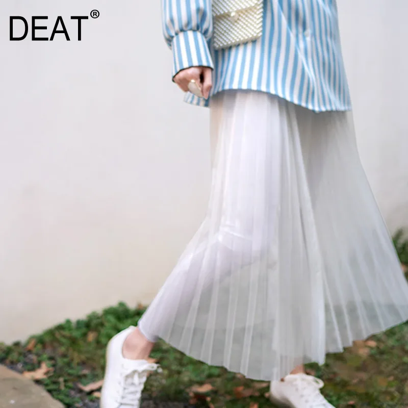 [DEAT] осенне-зимний высокий эластичный пояс сплошной цвет драпированный плиссированный сетчатый дикий полубоди юбка женская Мода Tide 13D384
