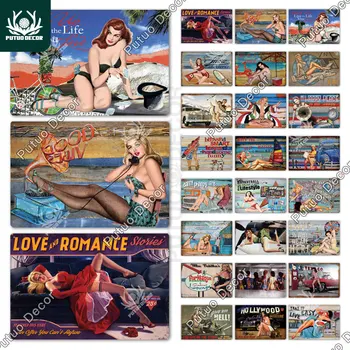 

Pin Up Girl Metal Sign Plaque Metal Vintage Metal Poster Sexy Tin Sign Wall Decor for Bar Pub Club Man Cave Retro Signs
