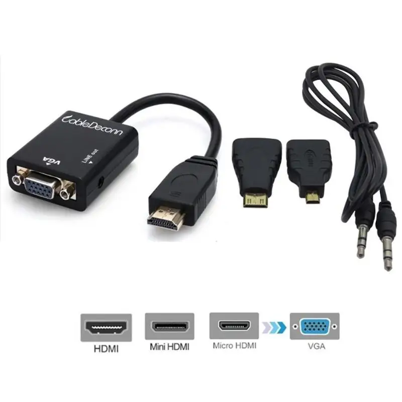  CableDeconn F0101 HDMI a VGA Adattatore Micro/Mini HDMI al Convertitore di HDMI 1920*1080 HD Audio 