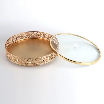 

Metal tray luxury golden hollow household storage round hair cosmetics jewelry storage box wedding table decoration LB81709
