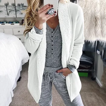 

Women Autumn Winter Warm Fashion Lapel Pocket Plush Long Sleeve Padded Blouse Coat Female Loose Outwear Overcoat #924
