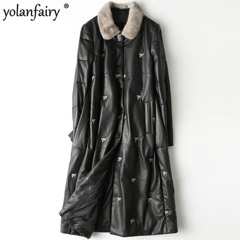 Женский пуховик из натуральной кожи YOLANFAIRY корейская модная куртка овечьей с