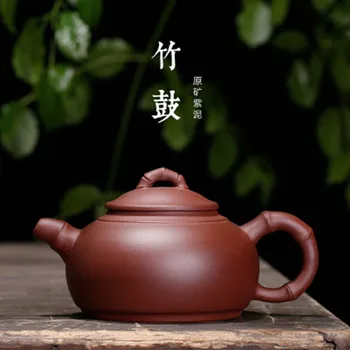 

400ml Bamboo Section Purple Sand Pot Bamboo Leaf Decal Lettering Home Large Capacity Teapot Teaset Tea Incense Pot Gift