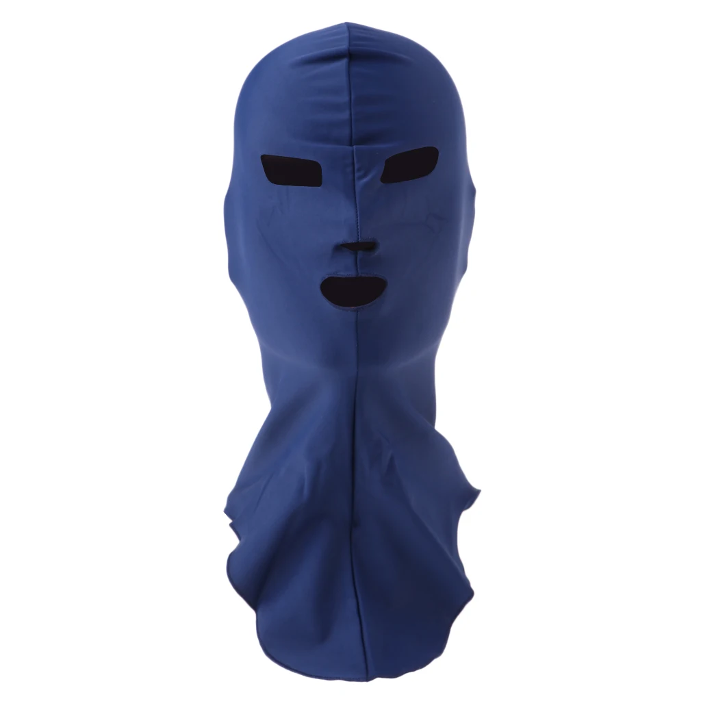 Swiming Diving Wetsuit Hood UV Sun Protection Full Face Mask Head Neck Cover Face Bikini Elastic Swim Cap Blue & Navy