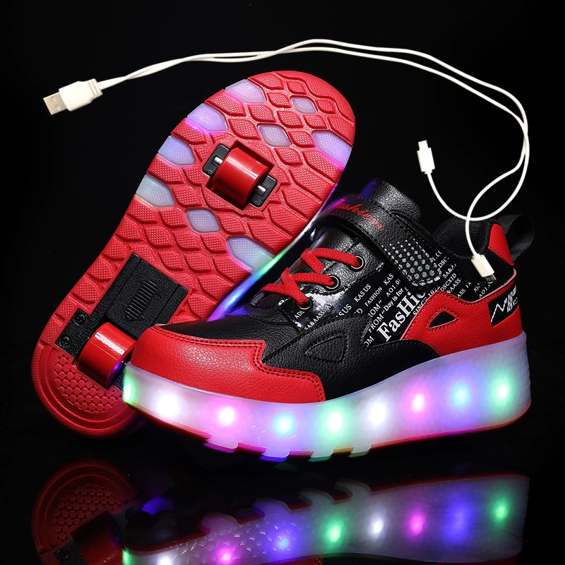 Zapatillas luminosas de dos ruedas, zapatillas de Patinaje con luces Led negras y para niños, zapatos Led para niños y niñas, zapatos con luz 28 43|Zapatillas deportivas| - AliExpress