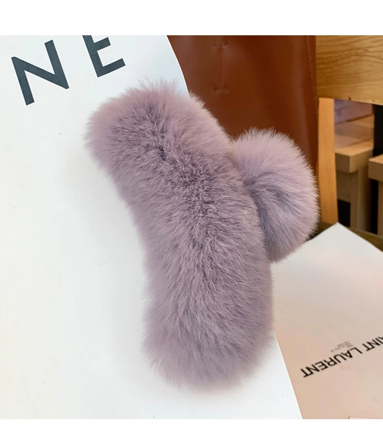 Luxury Fur Rex Rabbit Large Barrette Crab Hair Claws Women Large Size Hair Clamps Claw Clip Crab Chic Hair Accessories Gift hair bow for ladies