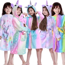 Кигуруми Единорог с капюшоном Детские Банные халаты Радуга банный халат животных для мальчиков девочек пижамы Ночная рубашка Дети пижамы От 3 до 11 лет