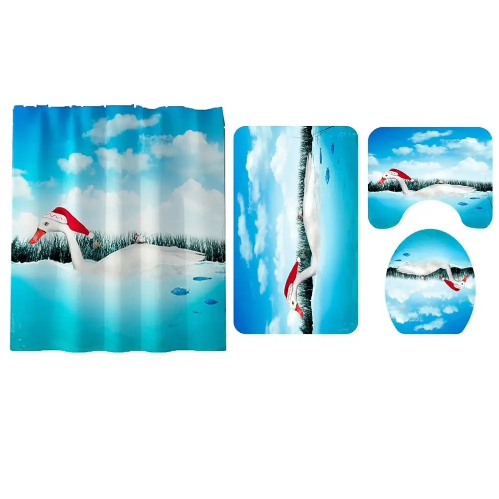 Shower Curtain Рождественские Шторки для душа с принтом коврики для ванной комнаты занавески для душа Нескользящие ковры Крышка для унитаза набор ковриков для ванной фиолетовые цветы@ 5 - Цвет: Shower Curtain