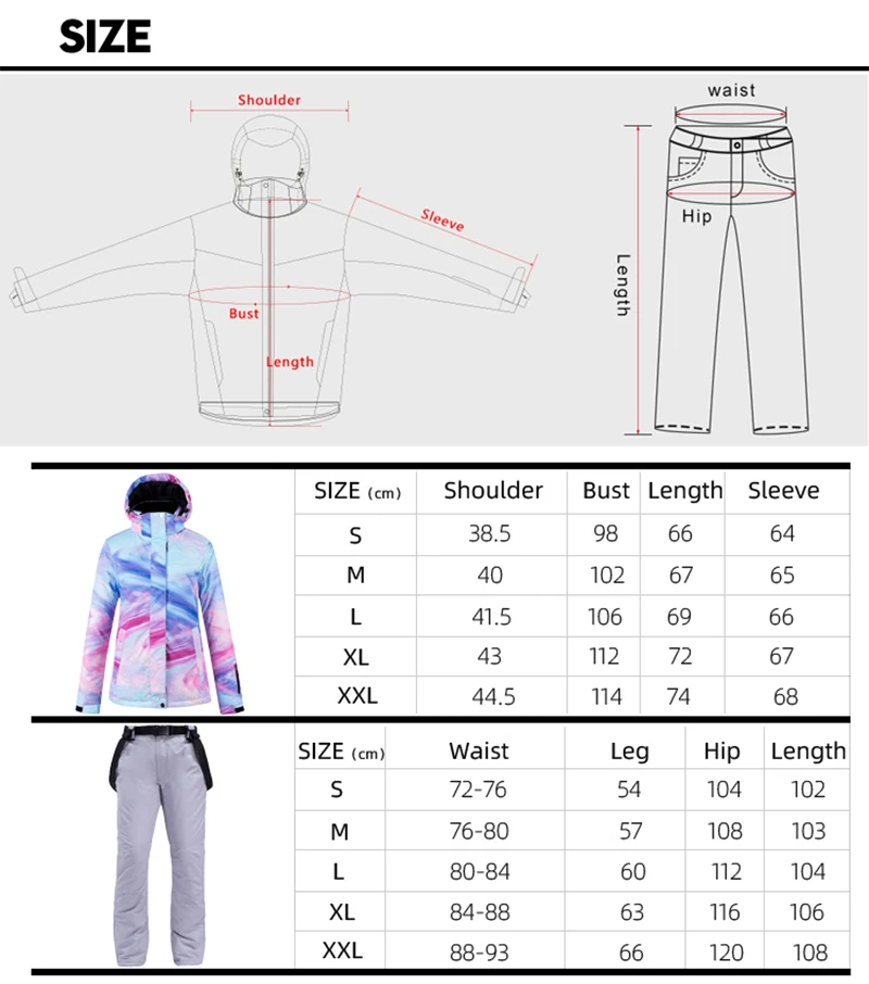 Красочный Зимний костюм Женская лыжная куртка+ зимние комбинезоны брюки зимние водонепроницаемые утепленные костюмы женский комплект для сноуборда