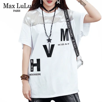 

Max LuLu 2020 New Summer Korean Fashion Ladies Casual Printed Tee Shirts Women Lace Patchwork Tops Female Short Sleeves Clothing