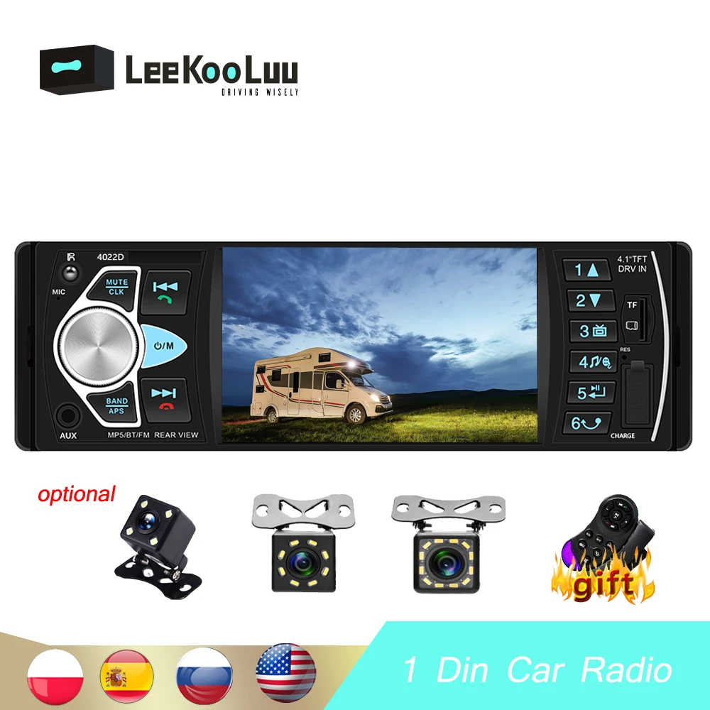 

LeeKooLuu 1 din Car Radio Auto Audio Stereo USB AUX FM Player Radio Bluetooth Autoradio Support Rear view Camera Remote Control