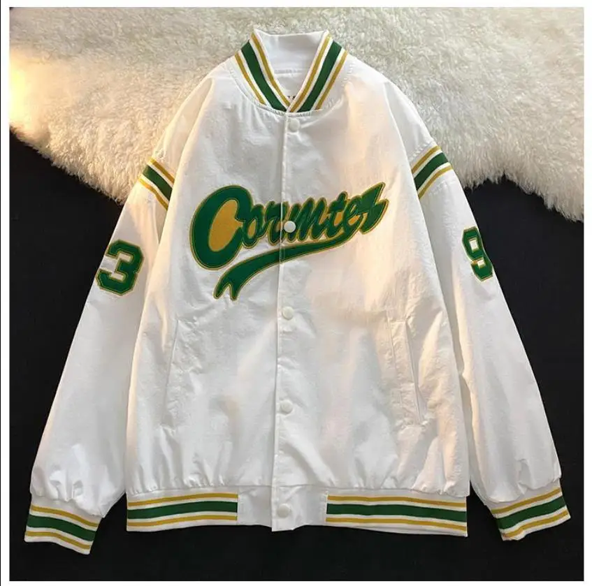 

Женская бейсбольная куртка, Корейская шикарная винтажная куртка в стиле K-POP с вышивкой и надписью, Женская свободная спортивная куртка на молнии с круглым вырезом