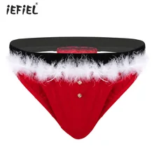 Сексуальное мужское мягкое бархатное нижнее белье Низкая посадка мужские трусики T-back рождество санта праздник модный костюм для косплея стринги трусы нижнее белье
