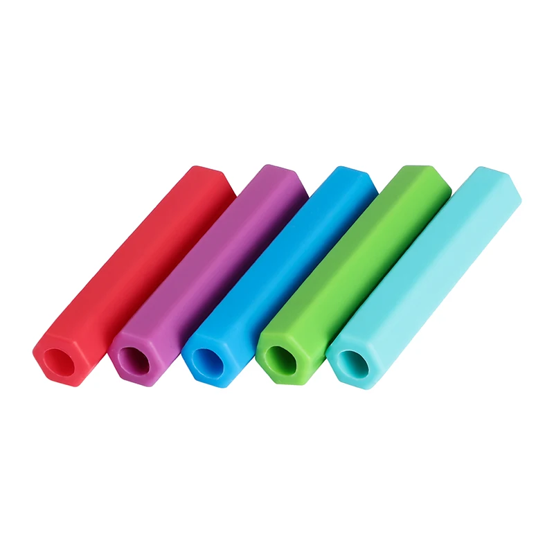 5pcs/set Silicone Chewable Pencil Topper Crystal Silicone Teether Pencil Cover Tube Teething Sensory Toy for Kids Boys Girls 3