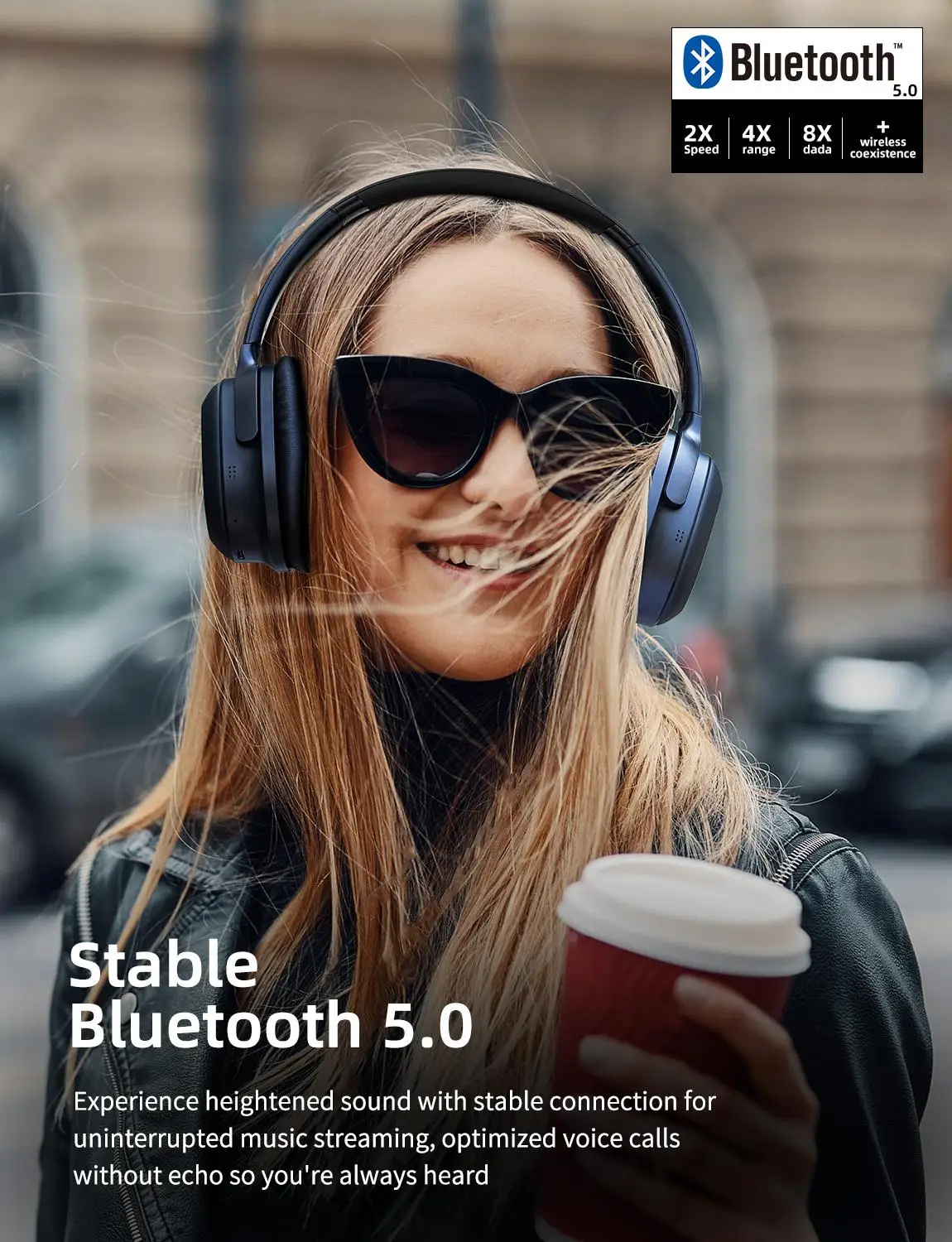 Активные наушники с шумоподавлением, беспроводные наушники Bluetooth V5.0, портативная гарнитура с микрофоном для телефонов, компьютеров