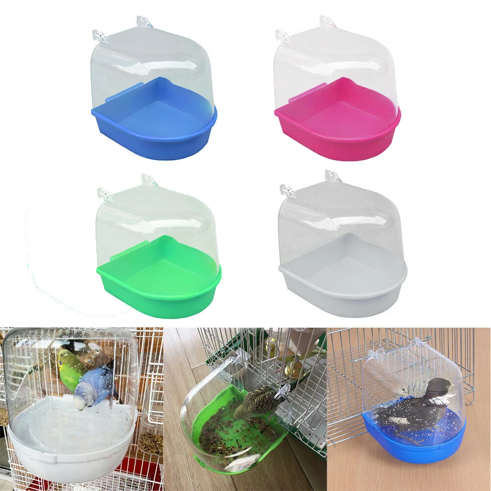 

Dropship Plastic Parrot Bird Bathtub With Hanging Hooks Acrylic Transparent Pet Cage Parakeet Water Bath Tub Box