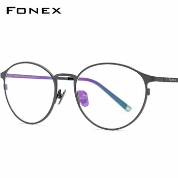 

FONEX Pure Titanium Eyeglasses Frame Women Fashion Retro Round Optical Glasses Prescription Korean Eyewear Men 8501