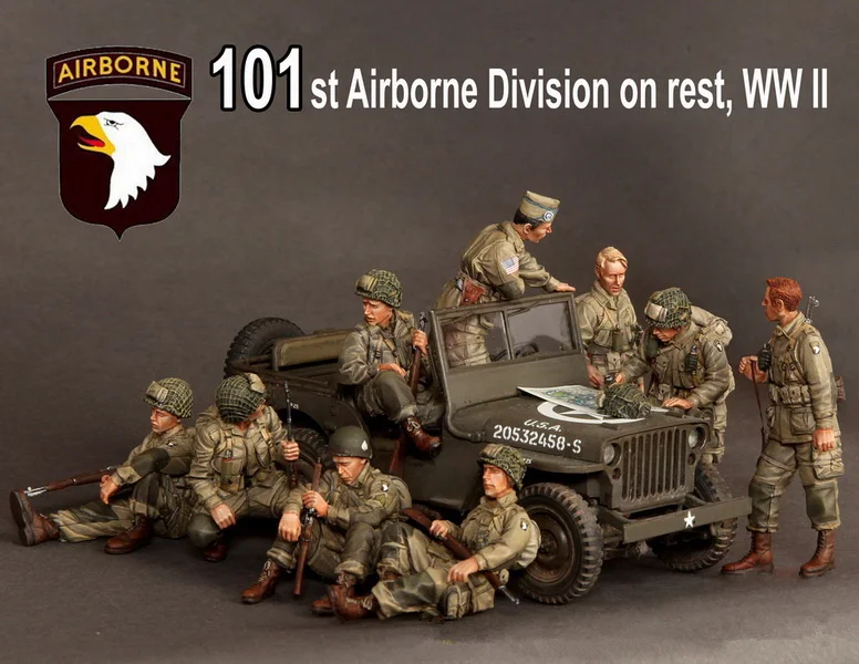 

1/35 Resin Figures Model kits Fantasy model 101st Airborne Division on rest, WW II NO CAR Unassambled Unpainted 175