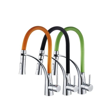 

Kitchen Basin Sink Faucet 360 Degree Rotation Pull Out Sprayer Hot Cold Mixer Tap Single Handle Brass Finish Deck Mount