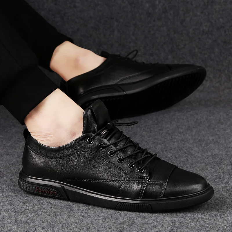 Mens Leather Sneakers Fashion Casual Mens Cowhide Shoes Handmade Soft Breathable Moccasins Flats Mens Loafers