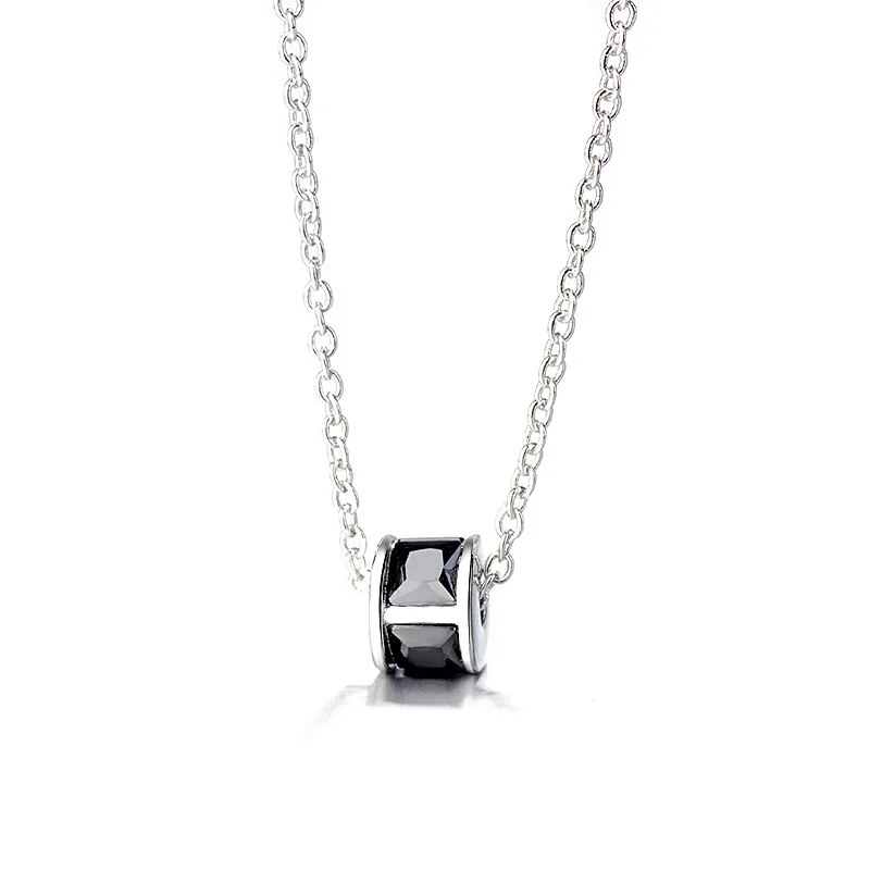 

Cylindrical Black And White with Pattern Zircon Choker Women's Elegant Mini Peaberry Pendant Short Slim Waist 925 Silver Necklac