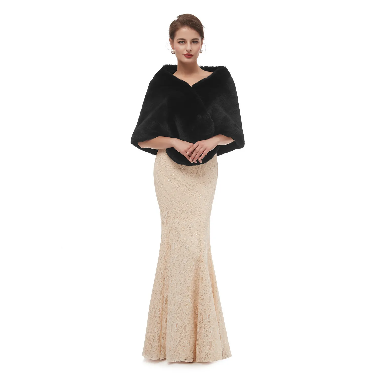 pj19148 H& S BRIDAL черная зимняя теплая шаль из искусственного меха бордового цвета, 15 цветов, меховая накидка, накидка для свадьбы, вечеринки - Цвет: pj19148