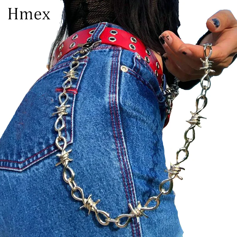 Хип-хоп Серебряные Шипы Талия цепь брюки металлическая цепь пояс для женщин в стиле рок-панк, мужское брюки цепочка на джинсы ювелирные изделия