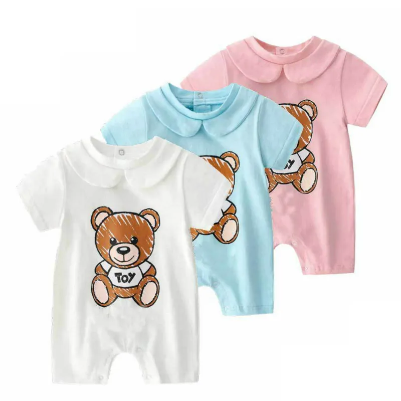 

Brand Newborn Baby Rompers Boys Girls Short Sleeve Jumpsuits Cotton Cartoon Bear Toddler One Pieces Outfits Infant Clothes 0-2T