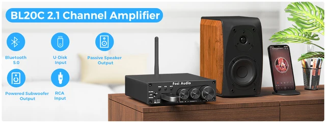 Fosi Audio BL20A 200W Bluetooth 5.0 Amplificador estéreo de audio para el  hogar Hi-Fi Mini Clase D Amplificador integrado con U-Disk/3.5MM AUX/RCA