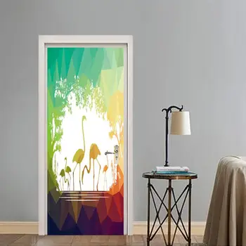 

Decor Sticker Self Adhesive Bedroom Door Flamingo Geometric Stereo Art Print Picture DIY Renovation Mural Wallpaper Home Design